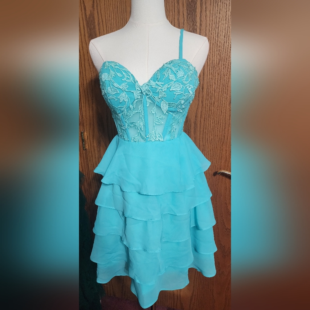 Chic Turquoise Lace Dress